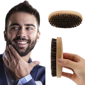 Practical Oval Shape Men Boar Hair Bristle Facial Beard Mustache Brush Hard Round Wood Handle Face Message