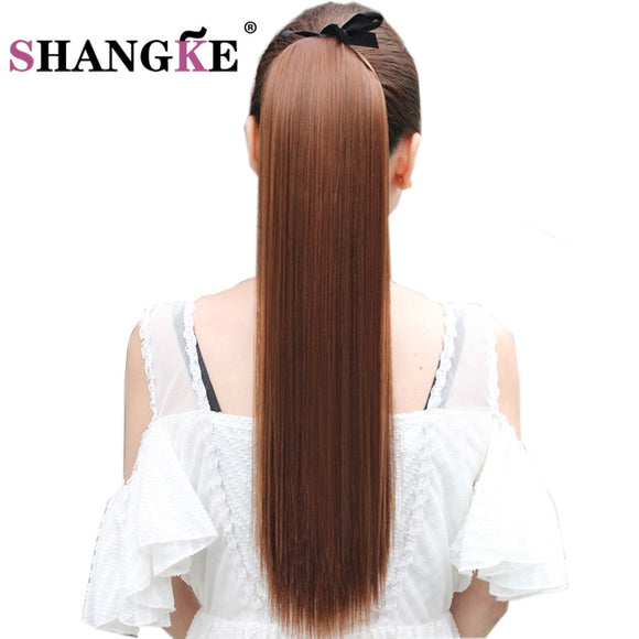 SHANGKE Hair 22'' Long Straight Ponytails Clip In Ponytail Drawstring Synthetic Pony Tail Heat Resistant Fake Hair Extensions