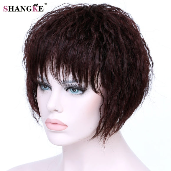 SHANGKE Short Brown Kinky Curly Hair Wigs Women Heat Resistant Synthetic Hairpieces African American Wigs For  Women Hair