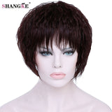 SHANGKE Short Brown Kinky Curly Hair Wigs Women Heat Resistant Synthetic Hairpieces African American Wigs For  Women Hair