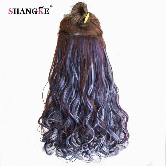 SHANGKE 24'' Long Curly Clip In Hair Extensions Heat Resistant Hair Pieces Colorful 5 Clip In Hair Extensions Women Hairstyles