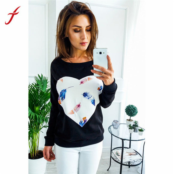 FEITONG Feather Printed Sweatshirt High Quality Womens Long Sleeve Autumn Pullover Black Pink harajuku Female Top sudadera mujer