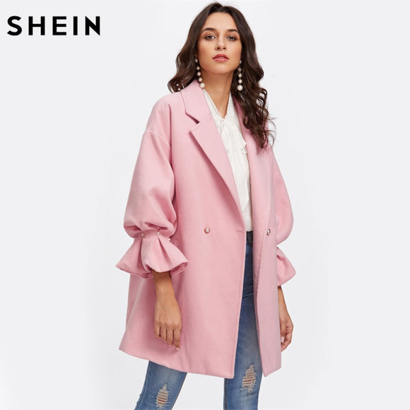 SHEIN Drop Shoulder Pearl Detail Coat for Women