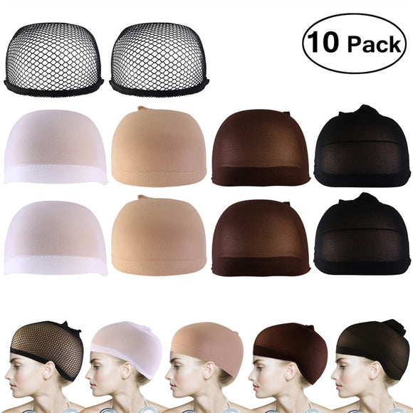 PIXNOR 10pcs Wig Caps Neutral Nude White Brown and Black Mesh Wig Cap