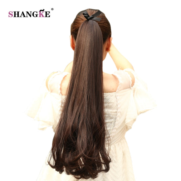 SHANGKE Long Curly Synthetic Ponytail Clip In Ponytail Claw Drawstring Ponytail Heat Resistant Clip In Hair Extensions Hair Tail