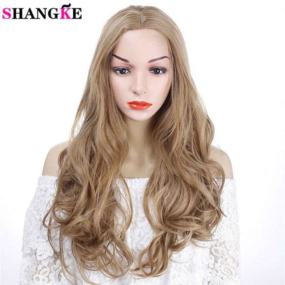 SHANGKE Golden Blonde Long Curly Wig Synthetic Cosplay Wig With Big Swap Bangs Drag Queen For Halloween Daily Use