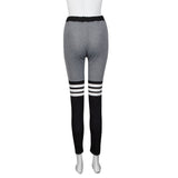 Women Fitness Yoga Leggings High Waist Stripe Patchwork Skinny Push Up Pants