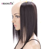 SHANGKE  2 Pieces 3 Clips In Hair Extensions Medium Straight Hairpieces Natural Fake Hair Pieces Heat Resistant Synthetic Hair