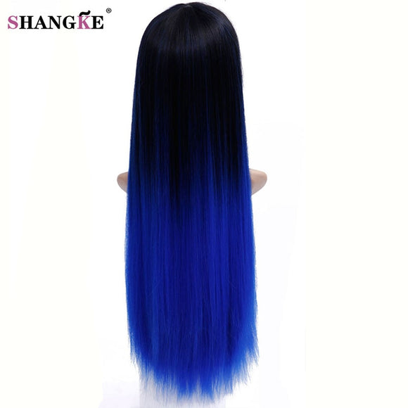 28'' Long Ombre Colored Wig Heat Resistant Synthetic Wigs For  Women Natural Ombre Blue Wig Ombre Hair Wigs For Women