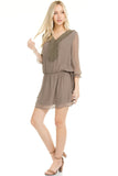 Women's Three Quarter 3/4 Sleeve Crochet Tie Dress