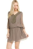 Women's Three Quarter 3/4 Sleeve Crochet Tie Dress