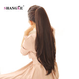 SHANGKE 24'' Long Straight Ponytail Claw Drawstring Ponytail Synthetic Heat Resistant Clip In Hair Extensions