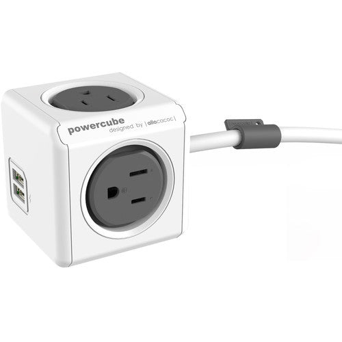 PowerCube Extended USB, Surge Protector, Electric Outlet Adapter 5ft Extension Cord Power Strip with 4 outlets and Dual USB Ports PC-4420GY/USEUPC