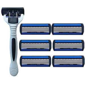 6 Layers Razor 1 Razor Holder + 7 Blades Replacement Shaver Head Cassette Shaving Razor Set Blue Face Knife For Man dropshipping