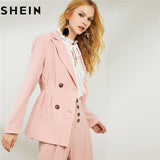 SHEIN Pink Notch Collar Blazer With Wide Leg Pants Double Breasted Long Blazer And Pants Set