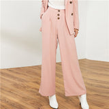 SHEIN Pink Notch Collar Blazer With Wide Leg Pants Double Breasted Long Blazer And Pants Set