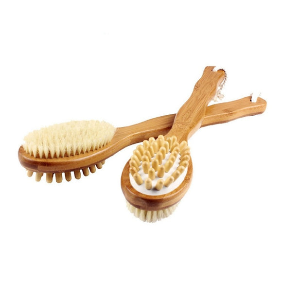 Practical Natural Bristles Long Handle Double Sided Bathing Brush Wooden Bathroom Skin Massage Brushes Scrubber