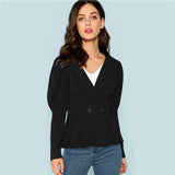 SHEIN Black Button Front Leg-Of-mutton Sleeve Solid Coat Elegant Workwear Stretchy Outerwear Women Plain Autumn Clothes