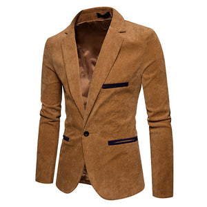 Men's Autumn Winter Casual Corduroy Slim Long Sleeve Coat Suit Jacket Blazer Top