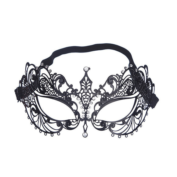 Vintage Hollowed-out Crown Women's Sexy Venetian Eye Mask with Diamond Masquerade Mask for Cosplay Costume Party (Black)