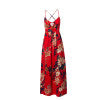 Lily Rosie Girl Red Floral Print Sexy Lace Up V Neck Women Maxi Dresses Summer Split Backless Beach Long Vestidos Boho Dress