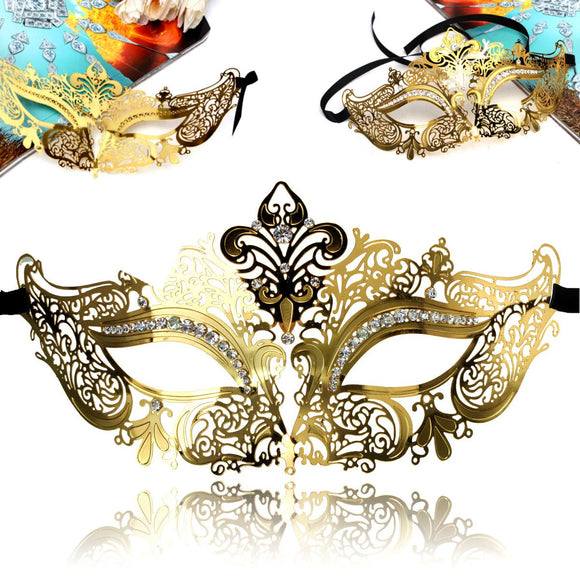 Golden Metal Venetian Rhinestones Eye Mask Lady Party Make-up Ball Masquerade