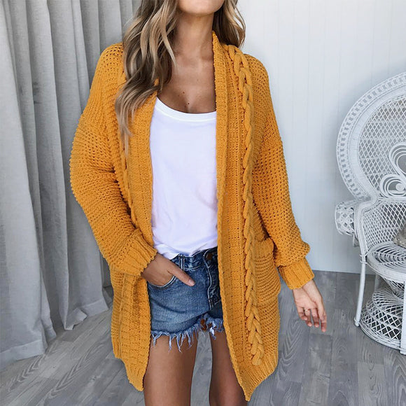 Glamaker Loose yellow knitted thick long cardigan Female coat grey winter sweater Women fitness cotton fashion casual jumper