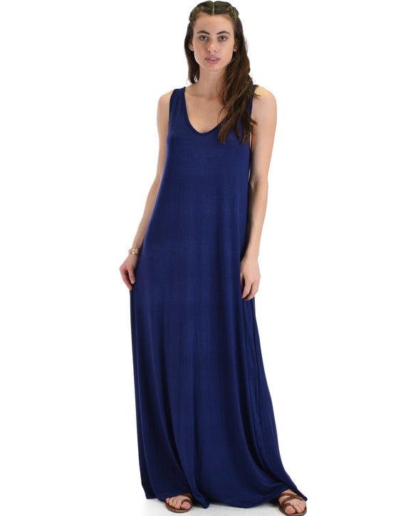 Lost In Paradise Sleeveless Deep V-Neck Shift Maxi Dress