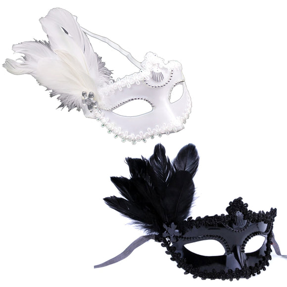 Eye Mask Venetian Masquerade Ball Party Fancy Dress Costume Lady Gifts Party Masks White/Black Feathers