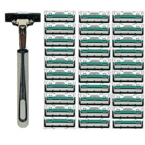 (1 Handle + 30PCS double Layers Blades) Men Face Shaving Razor Male Manual Razor Blades For Standard Beard Shaver Trimmer Blade