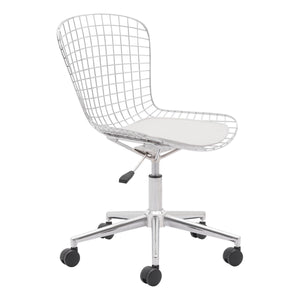 Wire Office Chair Chrome W/ White Cushion