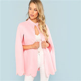 SHEIN Pink Buttoned Neck Pearl Beading Detail Cape Coat Elegant Cloak Sleeve Blazer Coats Women Autumn Office Lady Coat