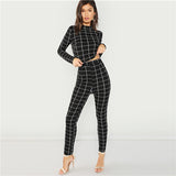 SHEIN BlackMock Neck Plaid Top & Pant Set Women Stand Collar Long Sleeve  Elegant Two Pieces Sets 2018 Spring Plain Twopiece