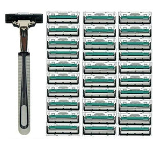 (1 Handle + 30PCS double Layers Blades) Men Male Body Face Shaving Razor Manual Razor Blades For Standard Beard Shaver Trimmer