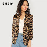 SHEIN Multicolor Shawl Collar Gathered Sleeve Leopard Blazer