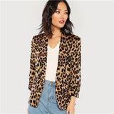 SHEIN Multicolor Shawl Collar Gathered Sleeve Leopard Blazer