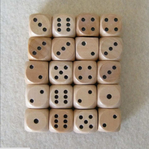 16mm Lot of 6 Wooden Dice Board Games Bar Party Toy (set, d6, pips, wood) SDE