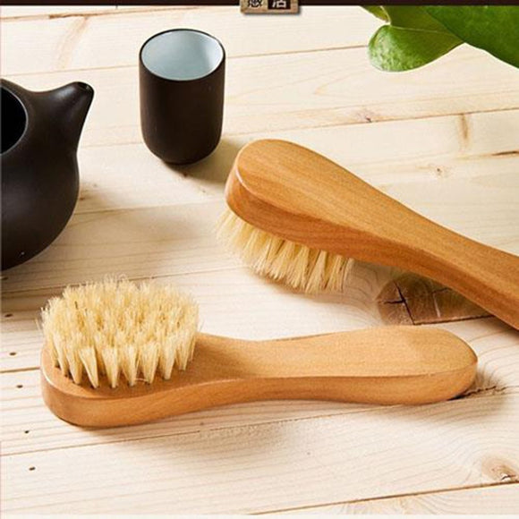 Wooden Bristle Face Body Cleaning Facial Wash Brush Exfoliating Skin Care Scrub