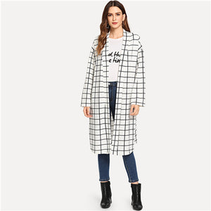 SHEIN Black and White Shawl Collar Plaid Coat Long Sleeve 2018 Streetwear Weekend Casual Contrast Modern Lady Outerwear Coat New