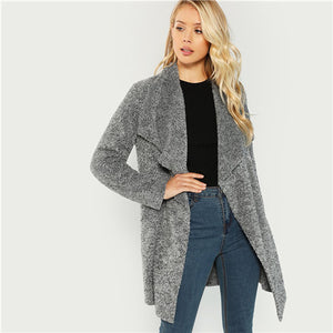 SHEIN Grey Collar Waterfall Teddy Coat