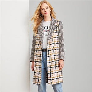 SHEIN Multicolor Office Lady Elegant Double Breasted Notched Neck Plaid Coat Autumn Modern Lady Workwear Women Coats Outerwear