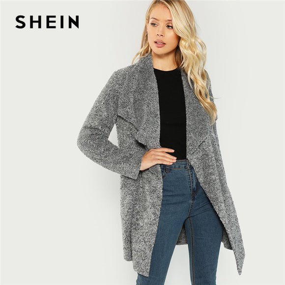 SHEIN Grey Collar Waterfall Teddy Coat