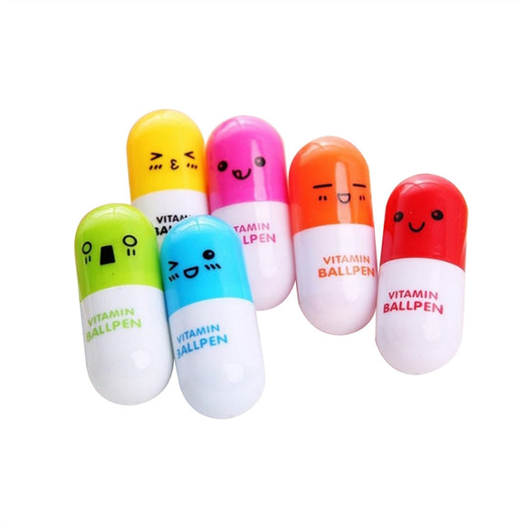 6pcs Mini Retractable Pill Ball Point Pen Micro Tiny Cute Novelty Capsule Ballpen Favor Gift