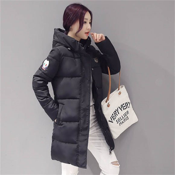 Black/White/Pink Casual Warm Long Sleeve Ladies Basic Coat Women Parkas Cotton Winter Jacket Large Size