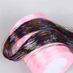 Spiral Rainbow hair tinsel silk for hair extensions/flare strands/bling 100pcs/lot