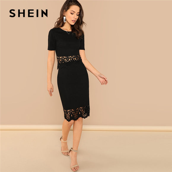 SHEIN Scallop Edge Laser Cut Top And Skirt Set